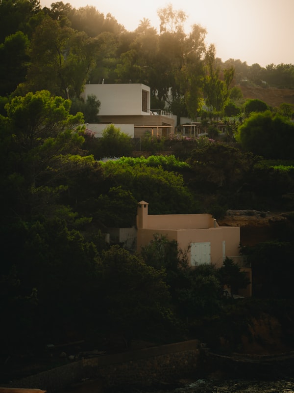 White Ibiza villa surrounded by green trees